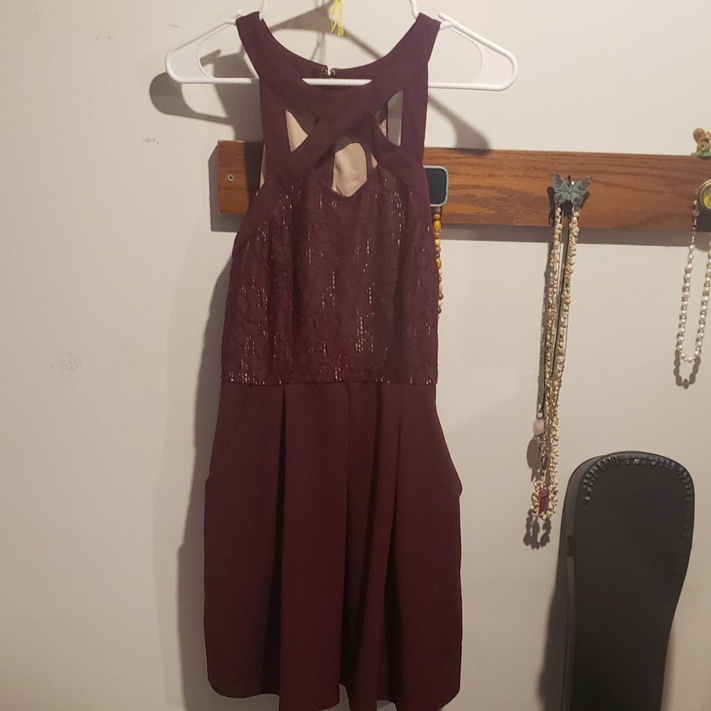 Lace, peek-a-boo top dress- with pockets!